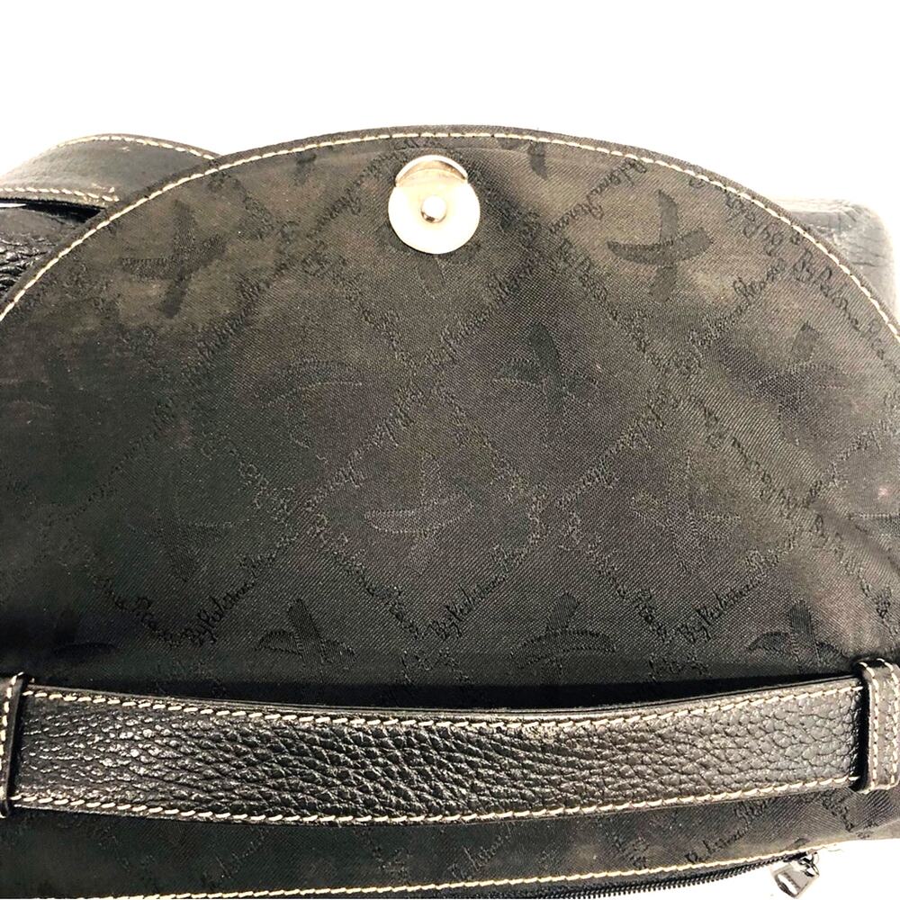 Vintage Black Shoulder Bag Embossed Logo Adjustable Strap with silvertone buckle - Picture 13 of 16